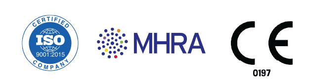 Supplied ISO 9001:2015, MHRA and CE 0197 artwork